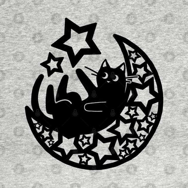 Starry Lunar Cat in the Moon by NonDecafArt